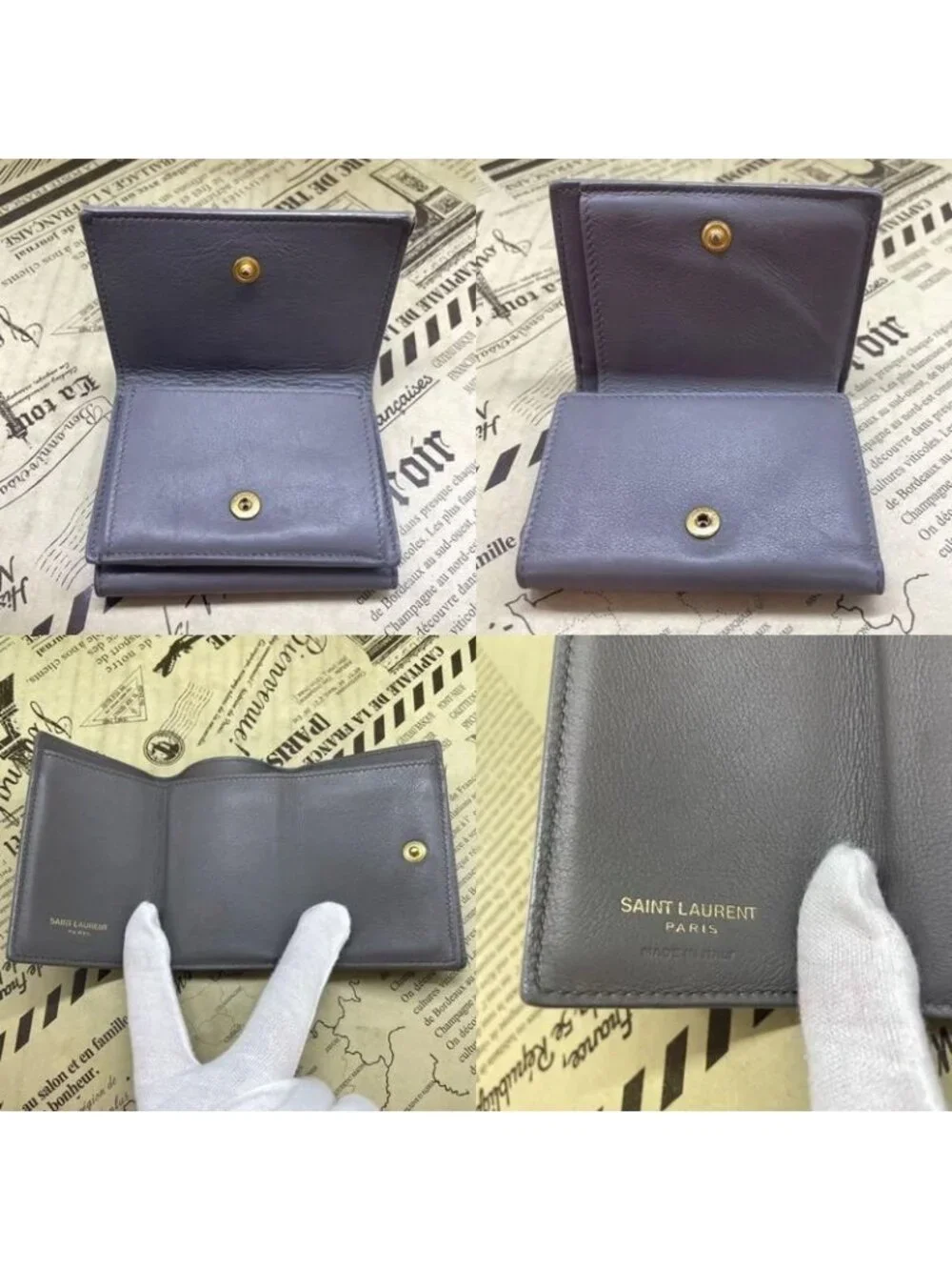 ★SOLD★ Saint Laurent Trifold Wallet Compact YSL Leather Gray - Picture 4 of 11